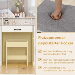 Schminktisch mit Schminkhocker & 3 Lichtfarben LED-Spiegel & Ladestation Frisiertisch Weiß