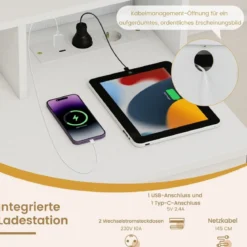 Schminktisch mit Schminkhocker & 3 Lichtfarben LED-Spiegel & Ladestation Frisiertisch Weiß
