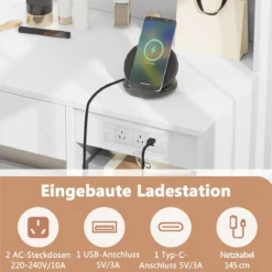 Schminktisch mit Spiegel & Beleuchtung & Hocker Frisiertisch Kosmetiktisch Weiß