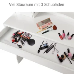 Schminktisch 3 Schubladen Make-up Tisch Frisiertisch mit Spiegel und Hocker Weiß 108 x 39 x 148 cm