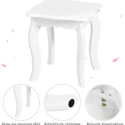 Schminktisch Set Kinder 2 in 1 mit Dreifach Klappbarem Spiegel & Schublade Weiß