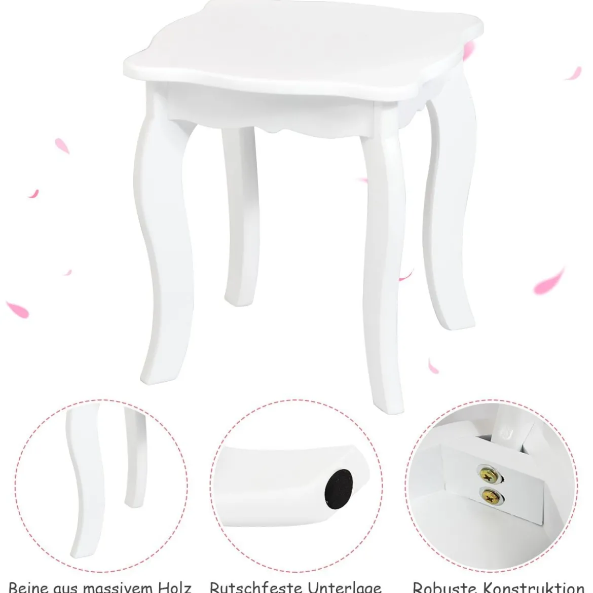 Schminktisch Set Kinder 2 in 1 mit Dreifach Klappbarem Spiegel & Schublade Weiß