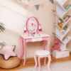 Schminktisch-Set mit Hocker für Kinder Frisierkommode für Mädchen Weiß und Rosa