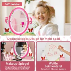 Schminktisch-Set mit Hocker für Kinder Frisierkommode für Mädchen Weiß und Rosa
