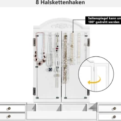 Schminktisch Set mit 7 Schubladen 3 fach klappbarem Halsketten Spiegel Kosmetiktisch Weiß