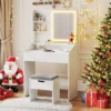 Schminktisch-Set mit Spiegel & LED-Beleuchtung & Aufbewahrungshocker Make-up-Tisch Weiß