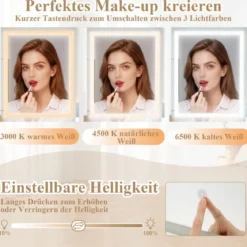 Schminktisch-Set mit Spiegel & LED-Beleuchtung & Aufbewahrungshocker Make-up-Tisch Weiß