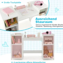 Schminktisch- & Stuhl-Set für Kinder 2-in-1-Prinzessinnen-Schminkset Weiß