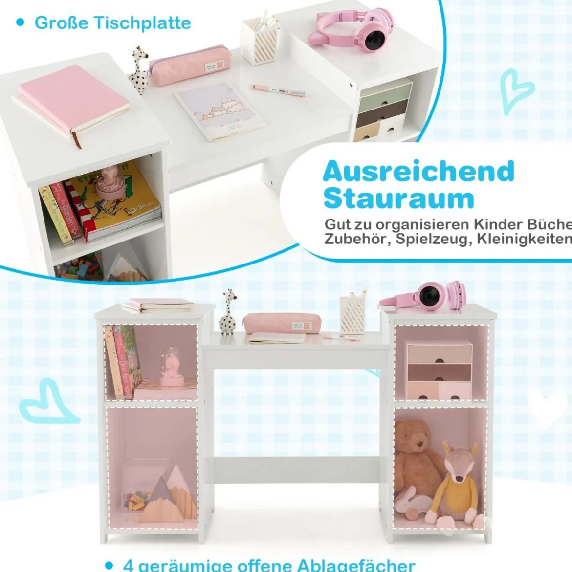Schminktisch- & Stuhl-Set für Kinder 2-in-1-Prinzessinnen-Schminkset Weiß