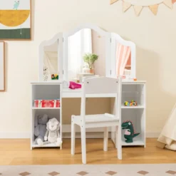Schminktisch- & Stuhl-Set für Kinder 2-in-1-Prinzessinnen-Schminkset Weiß