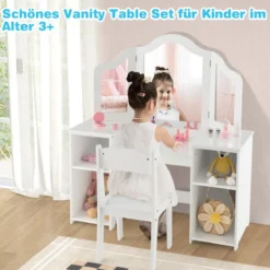 Schminktisch- & Stuhl-Set für Kinder 2-in-1-Prinzessinnen-Schminkset Weiß