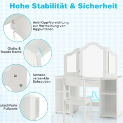 Schminktisch- & Stuhl-Set für Kinder 2-in-1-Prinzessinnen-Schminkset Weiß
