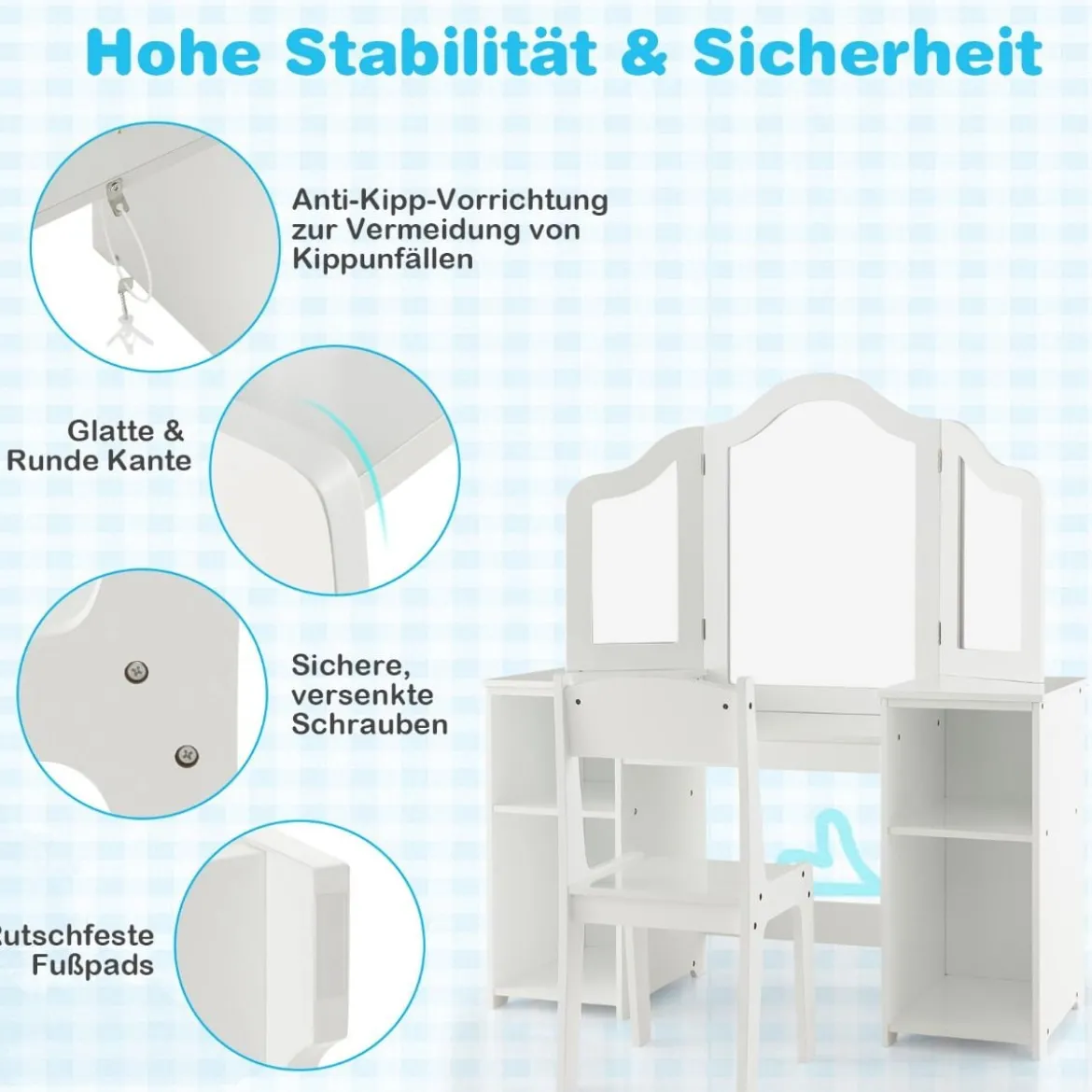 Schminktisch- & Stuhl-Set für Kinder 2-in-1-Prinzessinnen-Schminkset Weiß