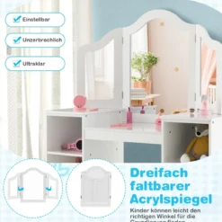 Schminktisch- & Stuhl-Set für Kinder 2-in-1-Prinzessinnen-Schminkset Weiß