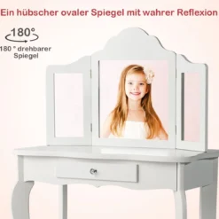 Schminktisch- und Hocker-Set für Kinder Frisiertisch mit Schublade Spiegel 70 x 34 x 103 cm Weiß