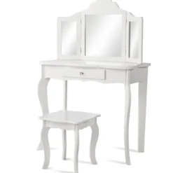 Schminktisch- und Hocker-Set für Kinder Frisiertisch mit Schublade Spiegel 70 x 34 x 103 cm Weiß