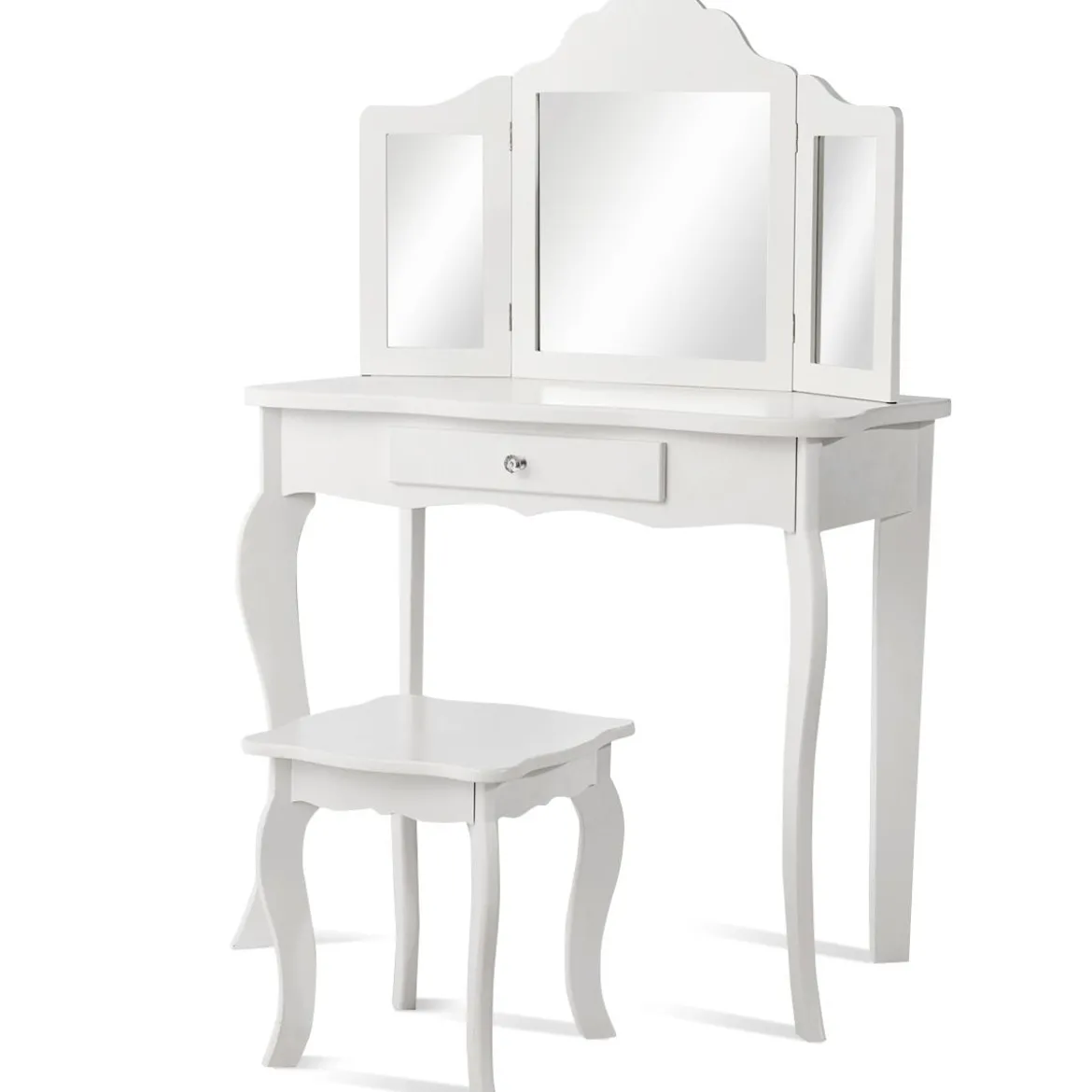 Schminktisch- und Hocker-Set für Kinder Frisiertisch mit Schublade Spiegel 70 x 34 x 103 cm Weiß