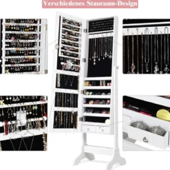 Schmuckschrank Abschließbar chmuck Spiegelschrank mit Spiegel 46 x 37 x 156 cm Weiß