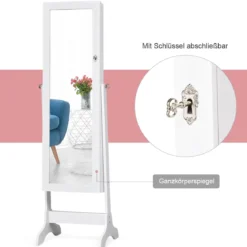 Schmuckschrank Abschließbar chmuck Spiegelschrank mit Spiegel 46 x 37 x 156 cm Weiß