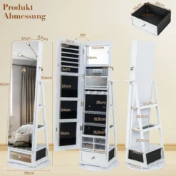 Schmuckschrank 360° drehbar Spiegelschrank mit Ganzkörperspiegel 140 x 37 cm Weiß