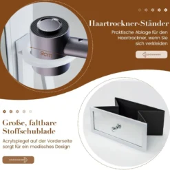 Schmuckschrank 360° drehbar Spiegelschrank mit Ganzkörperspiegel 140 x 37 cm Weiß