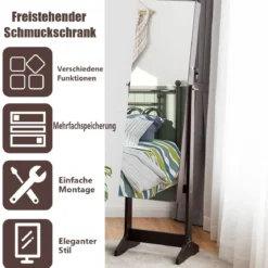 Schmuckschrank Freistehender Schmuckschrank mit Spiegel 41,5 X 36,5 X 156 cm Braun