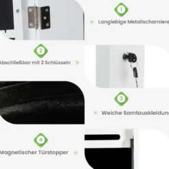 Schmuckschrank Hängend Sipegelschrank mit LED-Beleuchtung 36,5 x 11,5 x 120 cm Weiß