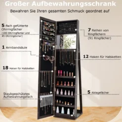 Schmuckschrank mit Ganzkörperspiegel & Integriertem Make-up Spiegel Spiegelschrank