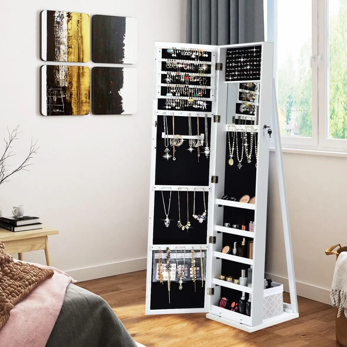 Schmuckschrank mit Ganzkörperspiegel & Integriertem Make-up Spiegel Spiegelschrank