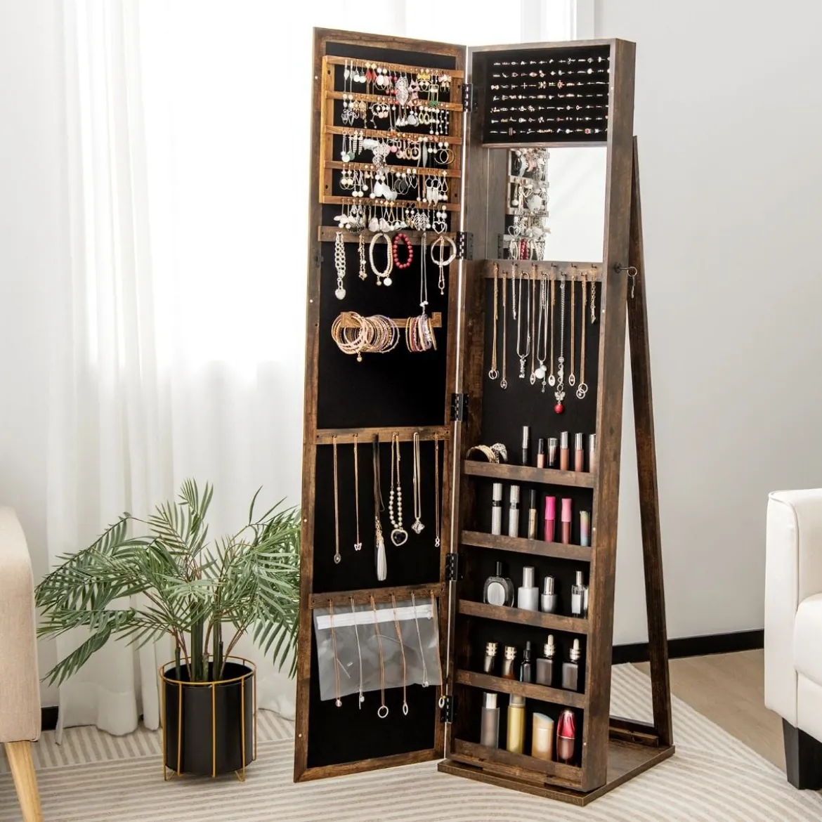 Schmuckschrank mit Ganzkörperspiegel & Integriertem Make-up Spiegel Spiegelschrank