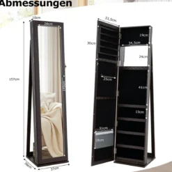 Schmuckschrank mit Ganzkörperspiegel & Integriertem Make-up Spiegel Spiegelschrank