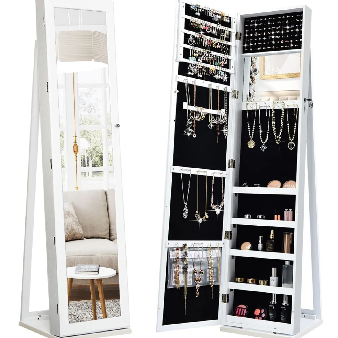 Schmuckschrank mit Ganzkörperspiegel & Integriertem Make-up Spiegel Spiegelschrank