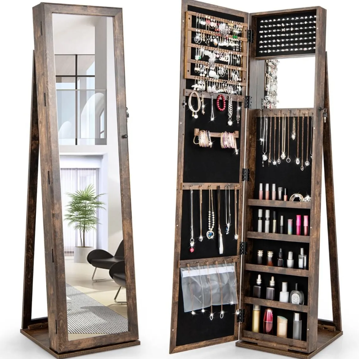 Schmuckschrank mit Ganzkörperspiegel & Integriertem Make-up Spiegel Spiegelschrank