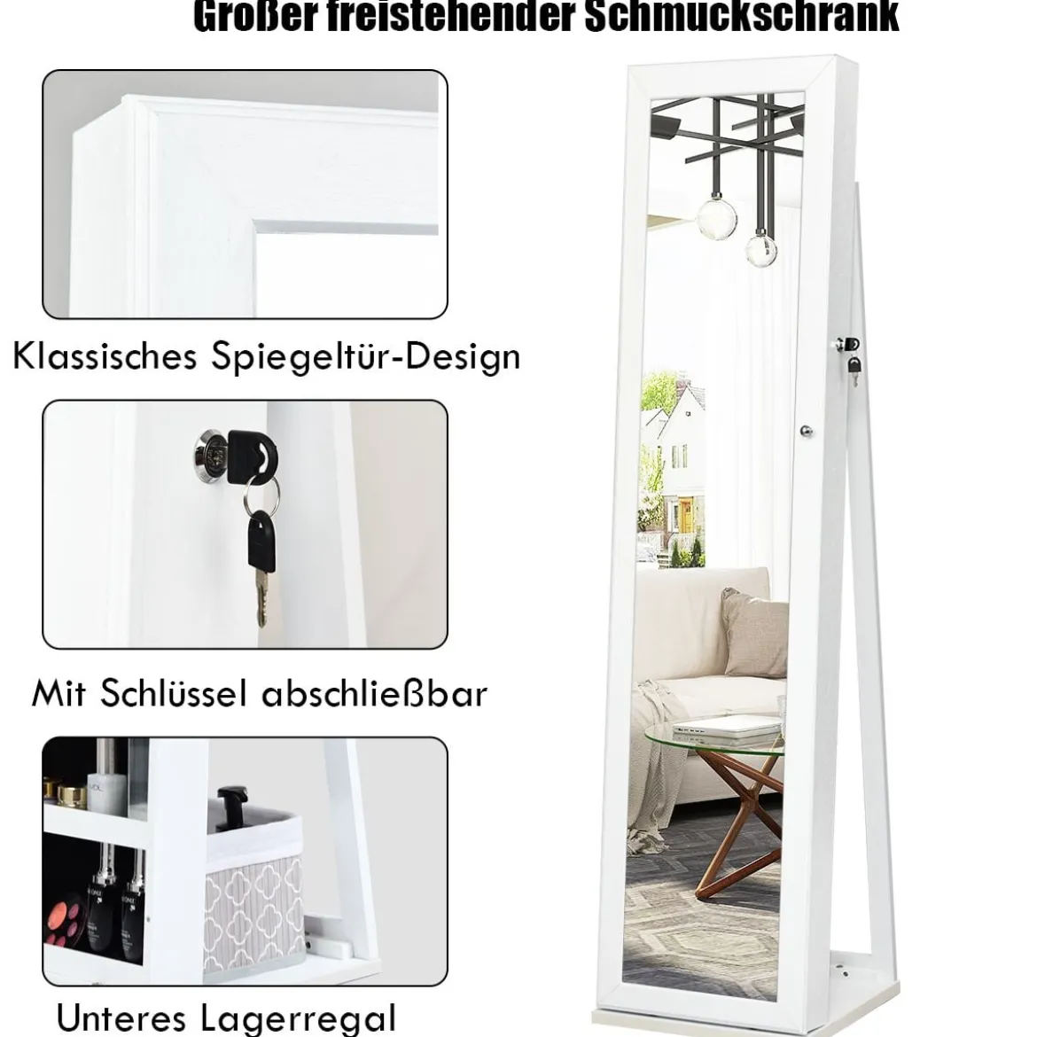 Schmuckschrank mit Ganzkörperspiegel & Integriertem Make-up Spiegel Spiegelschrank