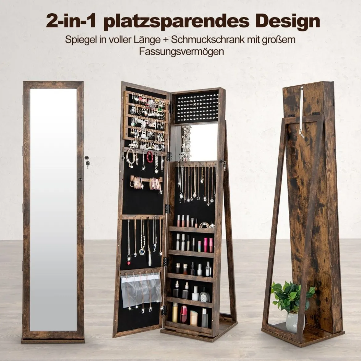 Schmuckschrank mit Ganzkörperspiegel & Integriertem Make-up Spiegel Spiegelschrank