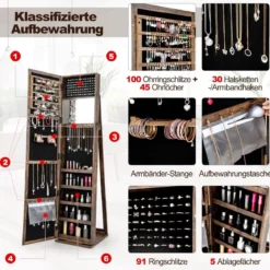 Schmuckschrank mit Ganzkörperspiegel & Integriertem Make-up Spiegel Spiegelschrank