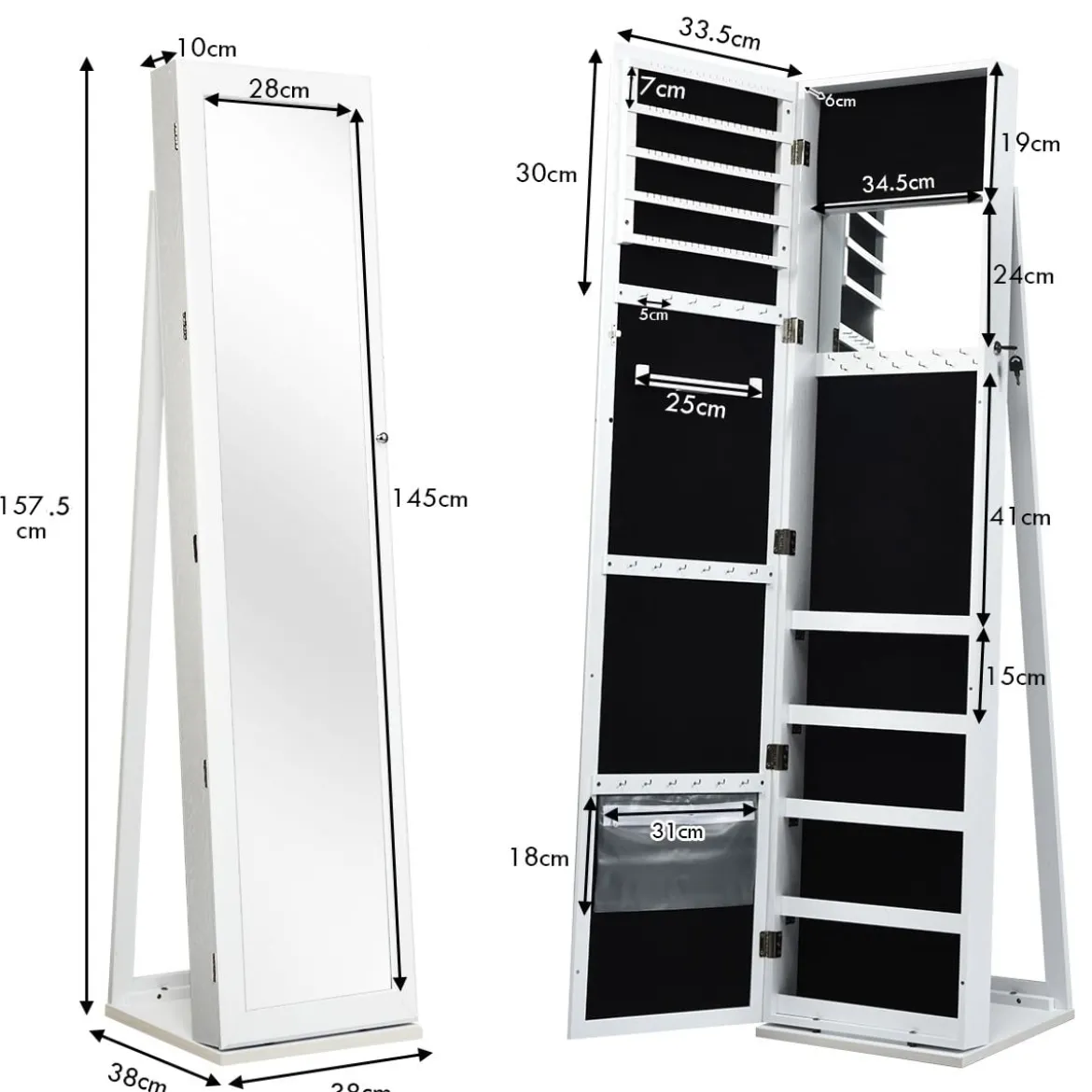 Schmuckschrank mit Ganzkörperspiegel & Integriertem Make-up Spiegel Spiegelschrank