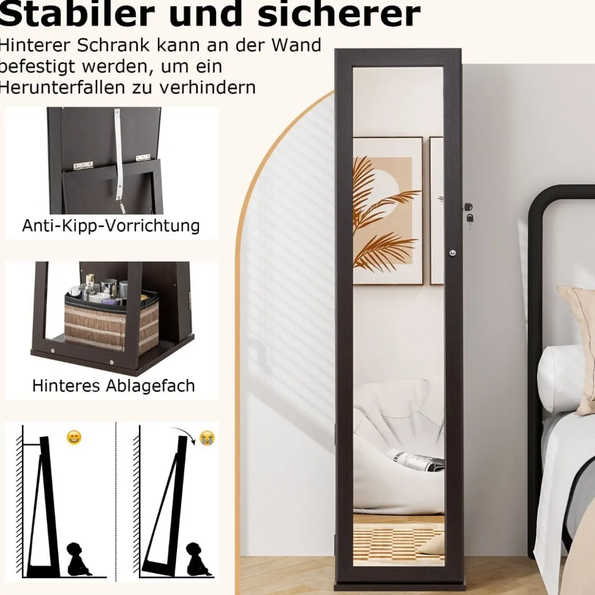 Schmuckschrank mit Ganzkörperspiegel & Integriertem Make-up Spiegel Spiegelschrank