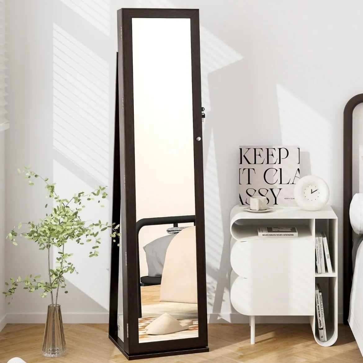 Schmuckschrank mit Ganzkörperspiegel & Integriertem Make-up Spiegel Spiegelschrank