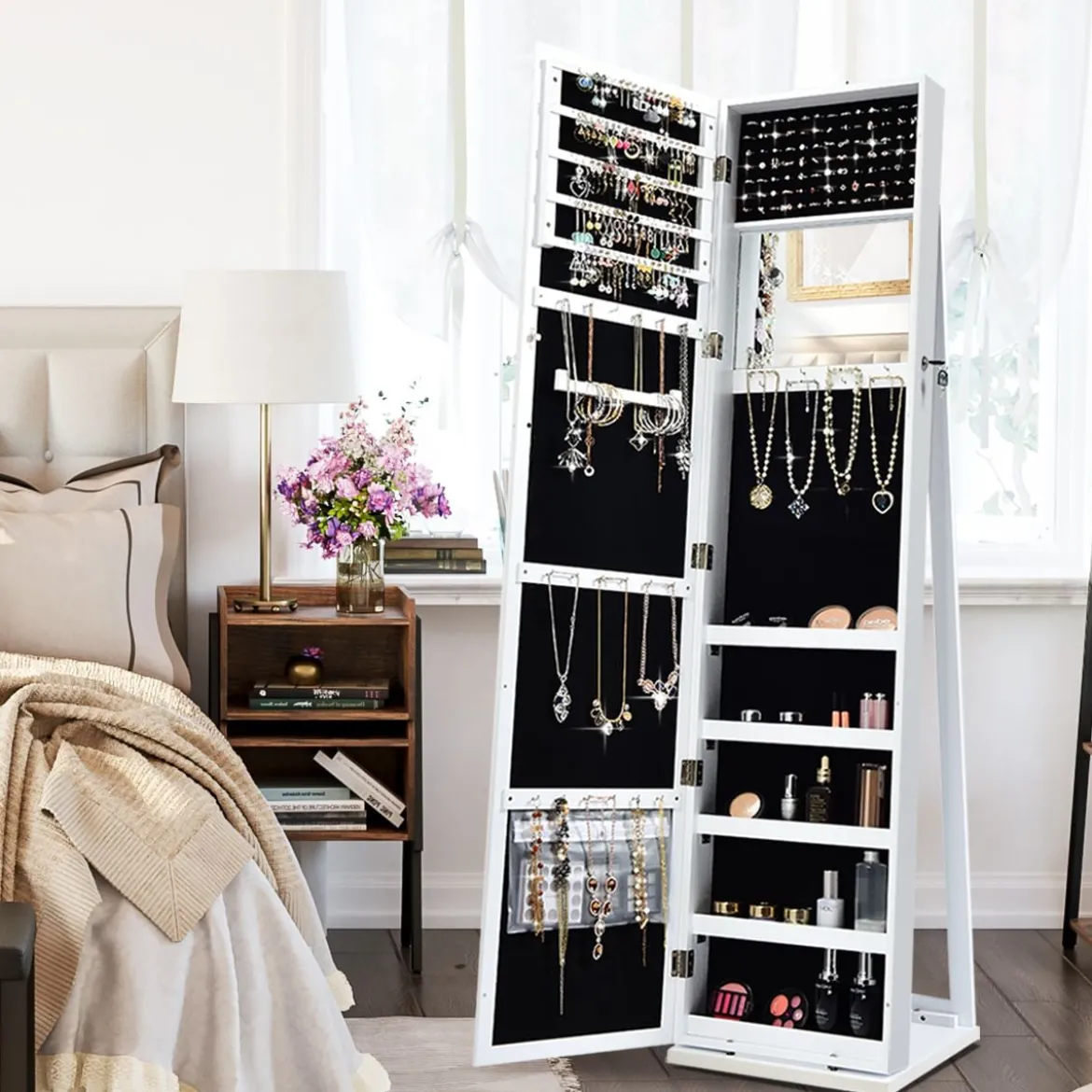 Schmuckschrank mit Ganzkörperspiegel & Integriertem Make-up Spiegel Spiegelschrank