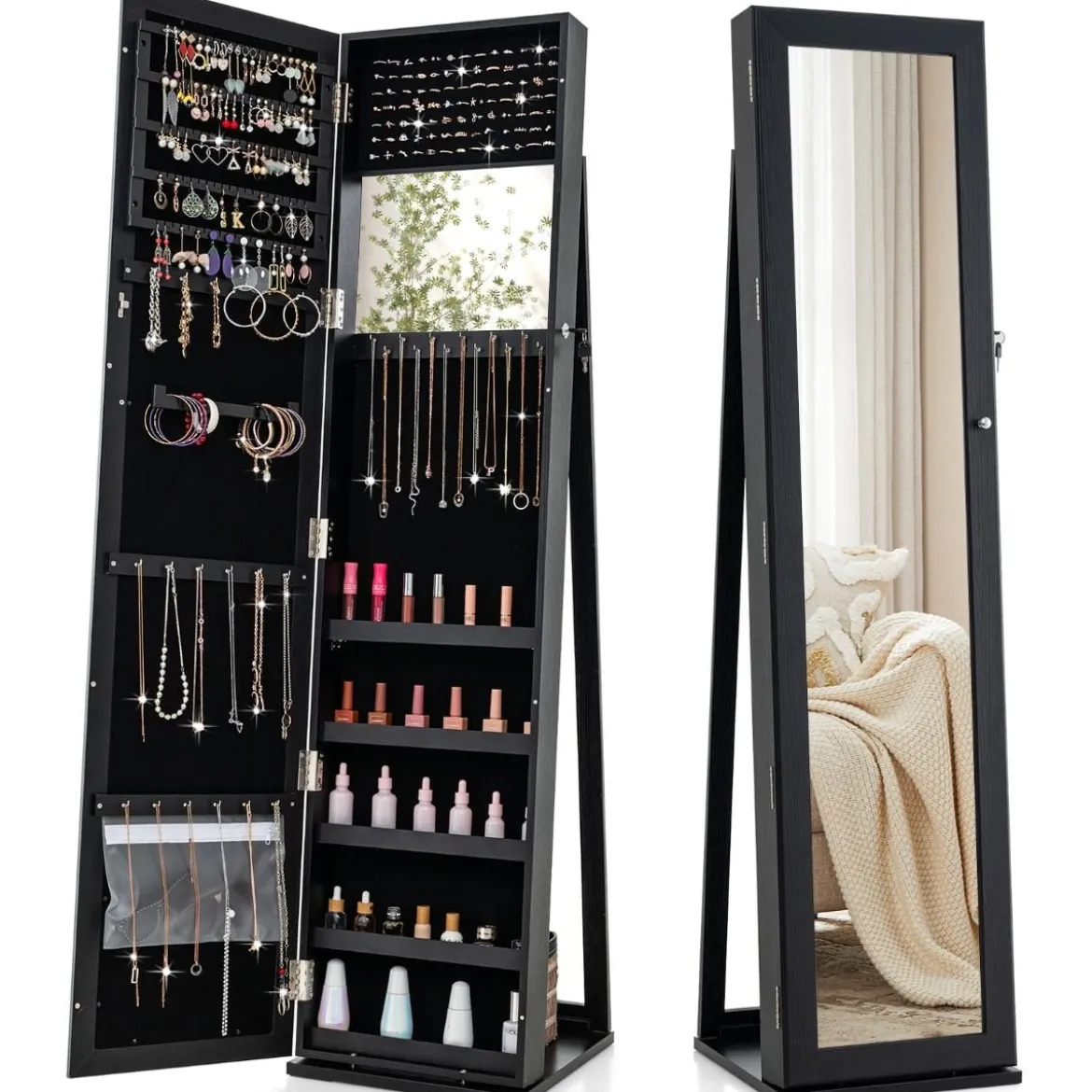 Schmuckschrank mit Ganzkörperspiegel & Integriertem Make-up Spiegel Spiegelschrank