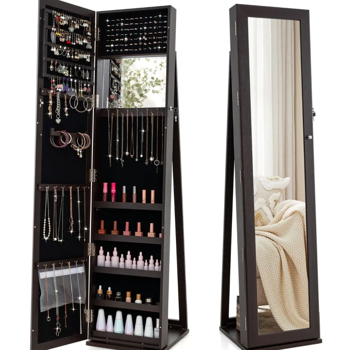 Schmuckschrank mit Ganzkörperspiegel & Integriertem Make-up Spiegel Spiegelschrank