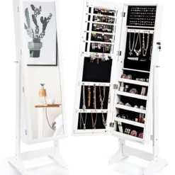 Schmuckschrank mit Ganzkörperspiegel Schmuckständer 41 x 36,5 x 146 cm Weiß