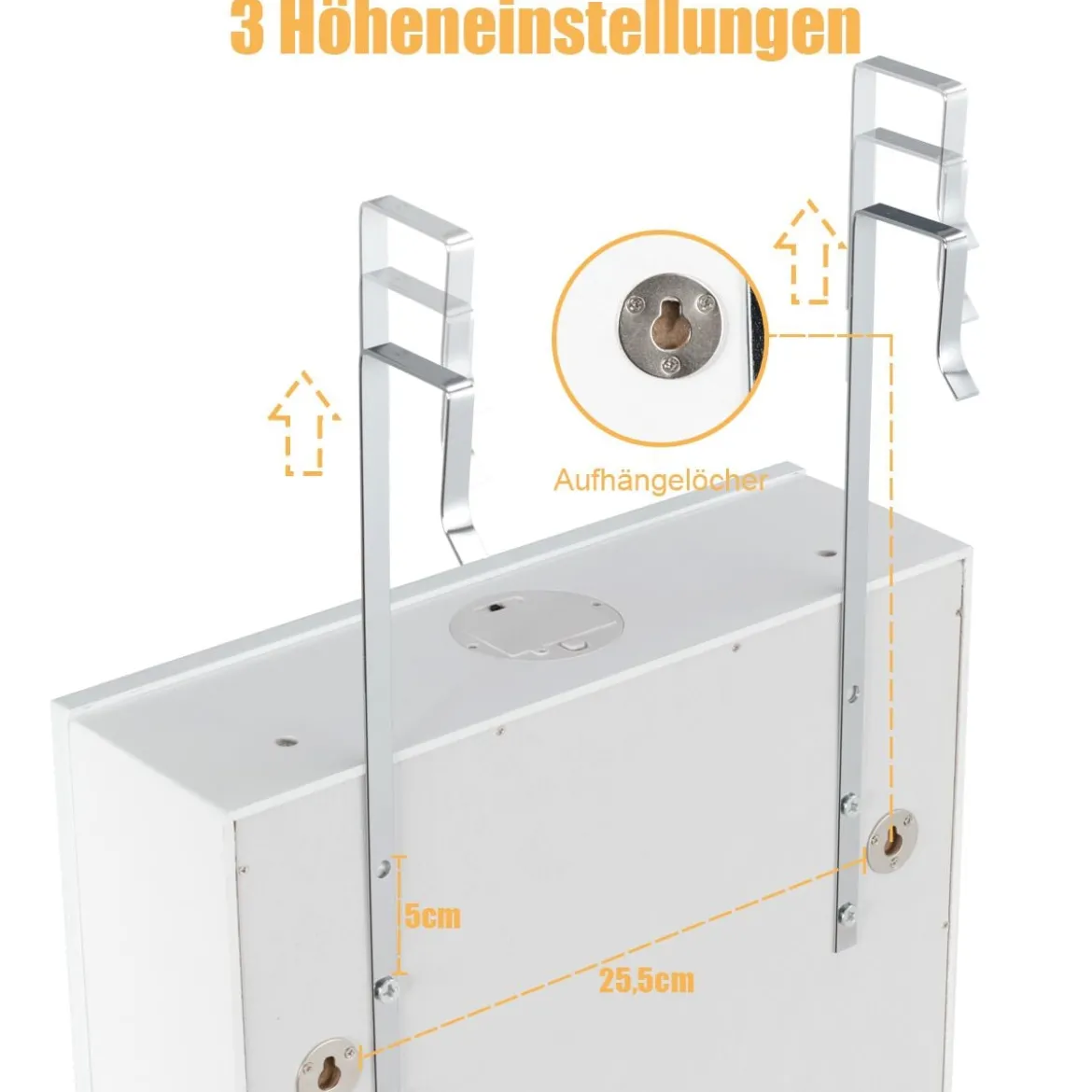 Schmuckschrank mit LED Abschließbarer Wand-/Türschmuckschrank mit Spiegel & 6 Schubläden Weiß