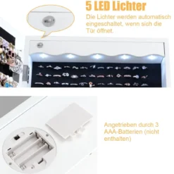 Schmuckschrank mit LED Abschließbarer Wand-/Türschmuckschrank mit Spiegel & 6 Schubläden Weiß