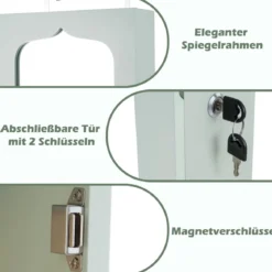 Schmuckschrank mit LED Abschließbarer Wand-/Türschmuckschrank mit Spiegel & 6 Schubläden Grün