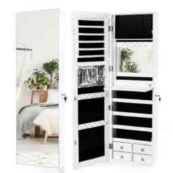 Schmuckschrank mit LED Beleuchtung Schmuckregal mit Ganzkörperspiegel Weiß