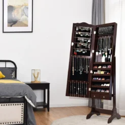 Schmuckschrank mit 14 LED Leuchten & Ganzkörperspiegel Schmuckregal Spiegelschrank