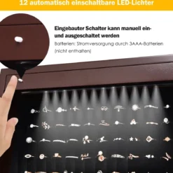 Schmuckschrank mit 12 LEDs Standspiegel 2 in 1 Ganzkörperspiegel 36 x 33,5 x 154 cm Braun