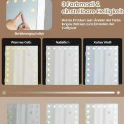 Schmuckschrank mit Rollen 4 in 1 Spiegelschrank mit 3-farbig LED Leuchten & verstellbarer Höhe Weiß